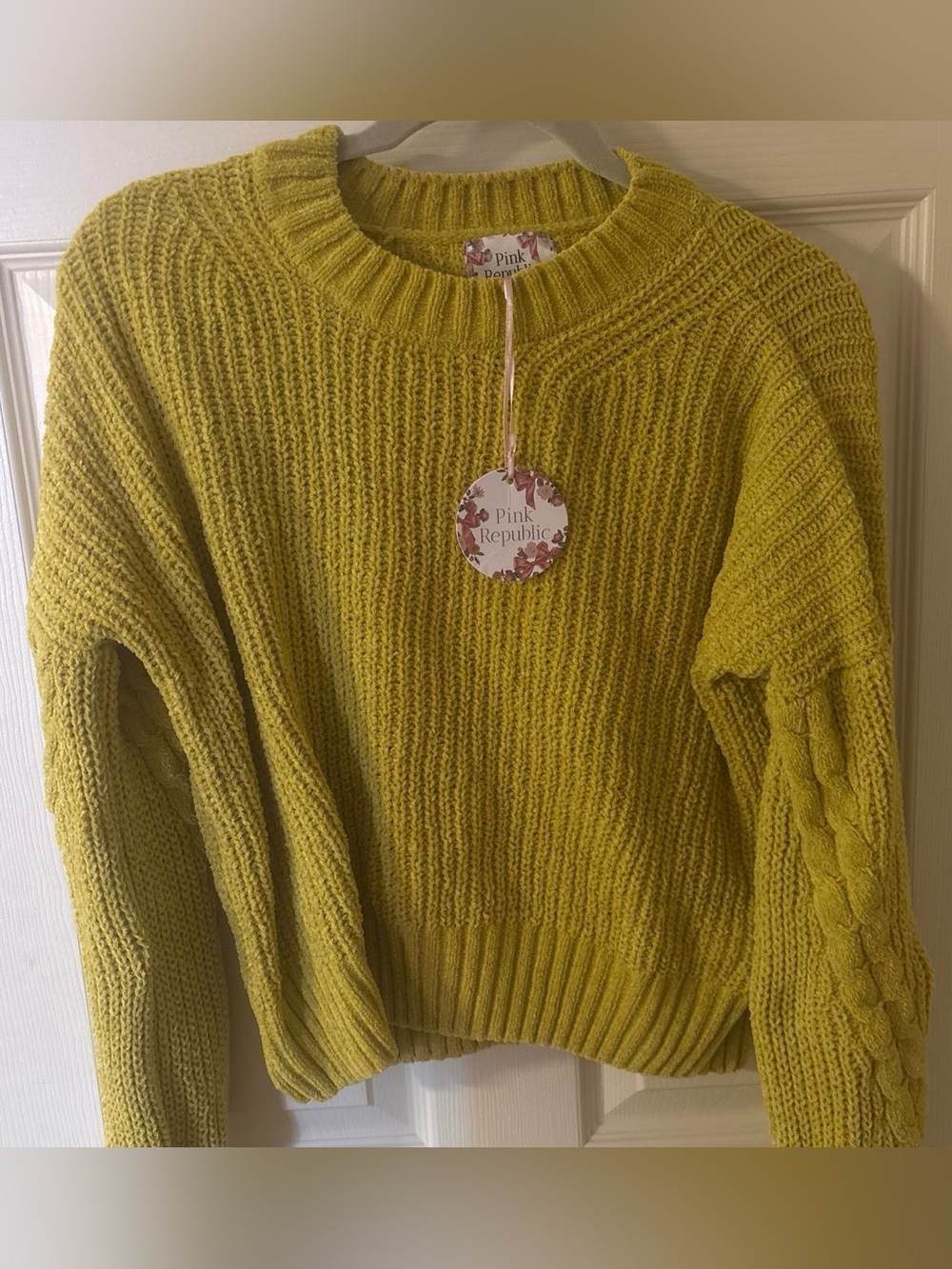Pink Republic Citron Yellow Cable Knit Sleeve Sweater